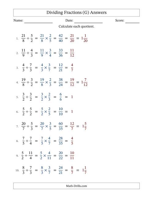 The Dividing Two Improper Fractions with All Simplification (Fillable) (G) Math Worksheet Page 2