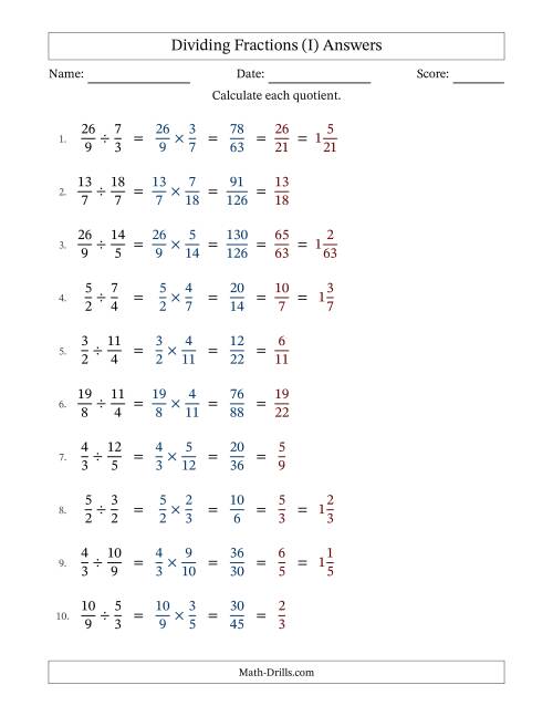 The Dividing Two Improper Fractions with All Simplification (Fillable) (I) Math Worksheet Page 2