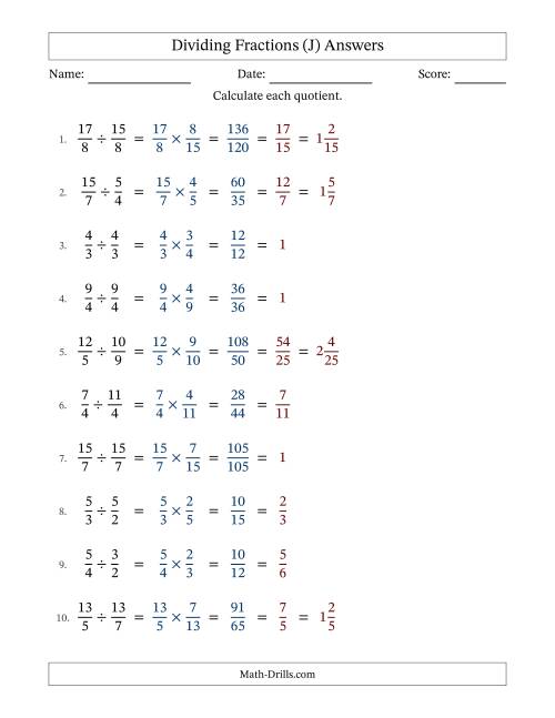 The Dividing Two Improper Fractions with All Simplification (Fillable) (J) Math Worksheet Page 2