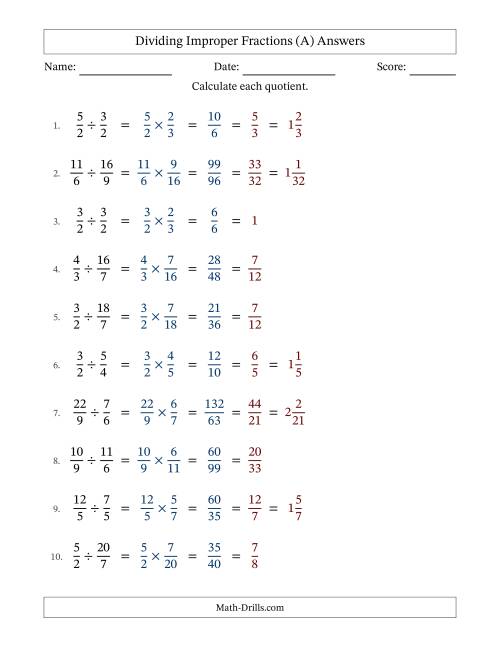 The Dividing Two Improper Fractions with All Simplifying (Fillable) (All) Math Worksheet Page 2
