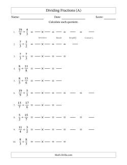 Dividing Two Improper Fractions with Some Simplification (Fillable)