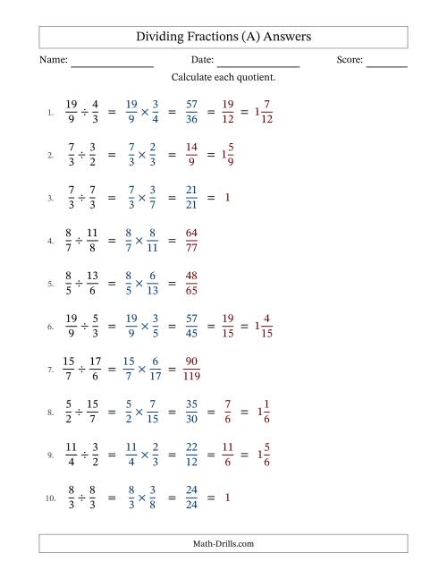 The Dividing Two Improper Fractions with Some Simplifying (Fillable) (A) Math Worksheet Page 2