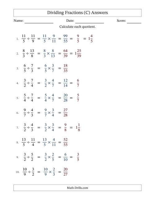 The Dividing Two Improper Fractions with Some Simplification (Fillable) (C) Math Worksheet Page 2
