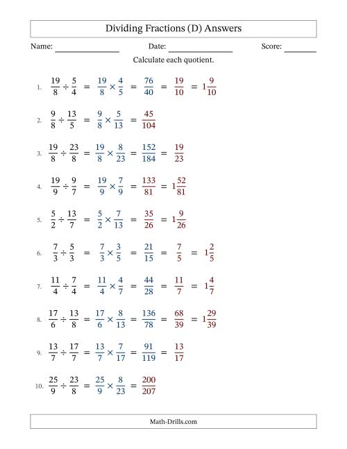 The Dividing Two Improper Fractions with Some Simplification (Fillable) (D) Math Worksheet Page 2