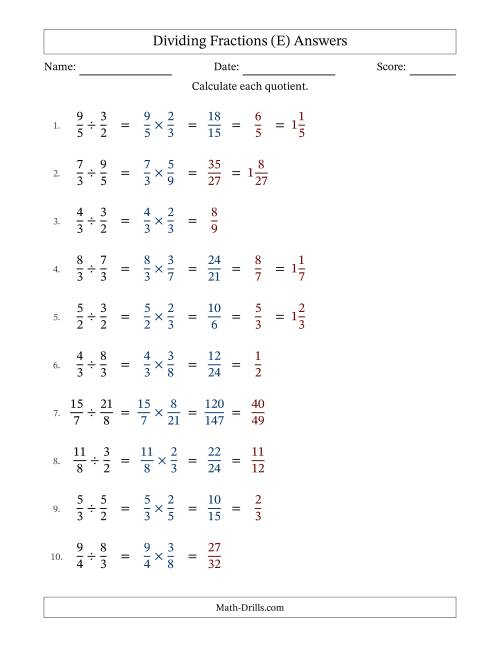 The Dividing Two Improper Fractions with Some Simplification (Fillable) (E) Math Worksheet Page 2