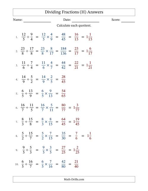 The Dividing Two Improper Fractions with Some Simplification (Fillable) (H) Math Worksheet Page 2