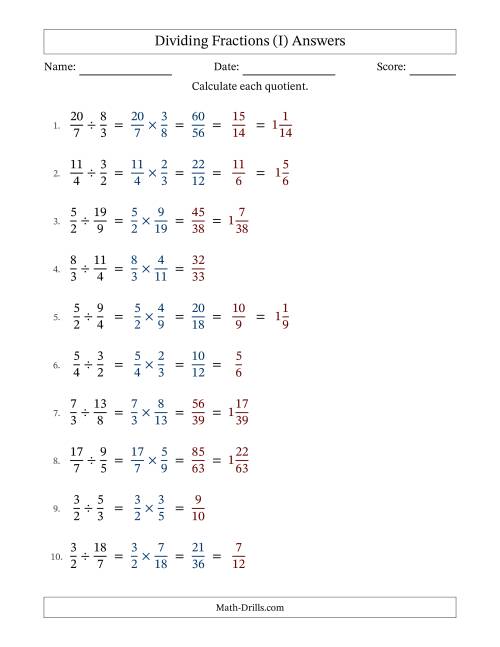 The Dividing Two Improper Fractions with Some Simplification (Fillable) (I) Math Worksheet Page 2