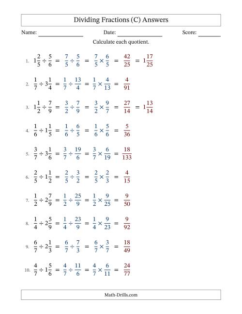 The Dividing Proper and Mixed Fractions with No Simplification (Fillable) (C) Math Worksheet Page 2