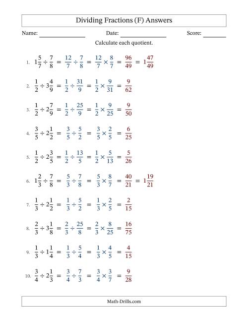 The Dividing Proper and Mixed Fractions with No Simplification (Fillable) (F) Math Worksheet Page 2