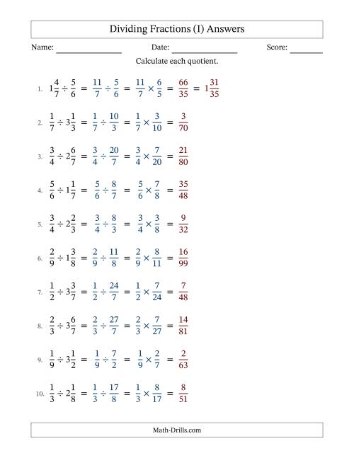 The Dividing Proper and Mixed Fractions with No Simplification (Fillable) (I) Math Worksheet Page 2
