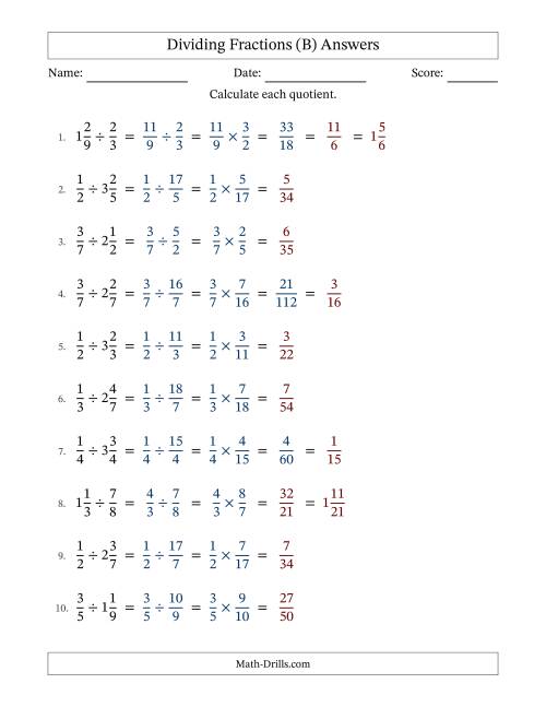 The Dividing Proper and Mixed Fractions with Some Simplification (Fillable) (B) Math Worksheet Page 2