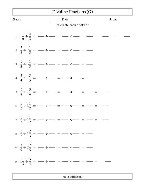 The Dividing Proper and Mixed Fractions with Some Simplification (Fillable) (G) Math Worksheet