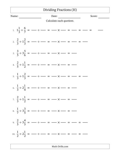 The Dividing Proper and Mixed Fractions with Some Simplification (Fillable) (H) Math Worksheet