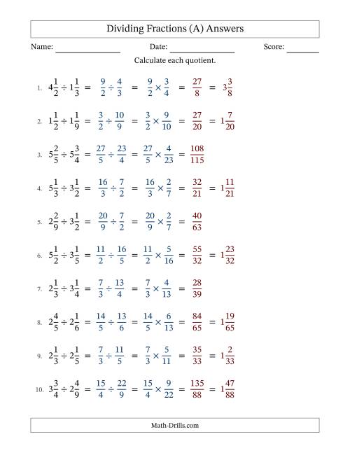 The Dividing Two Mixed Fractions with No Simplifying (Fillable) (A) Math Worksheet Page 2