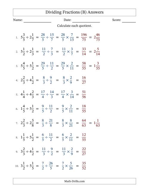 The Dividing Two Mixed Fractions with No Simplification (Fillable) (B) Math Worksheet Page 2
