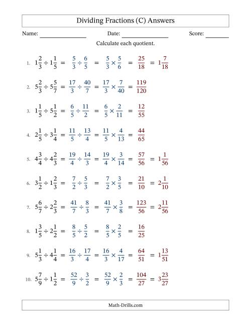 The Dividing Two Mixed Fractions with No Simplification (Fillable) (C) Math Worksheet Page 2
