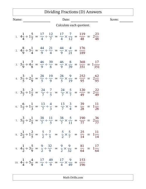 The Dividing Two Mixed Fractions with No Simplification (Fillable) (D) Math Worksheet Page 2