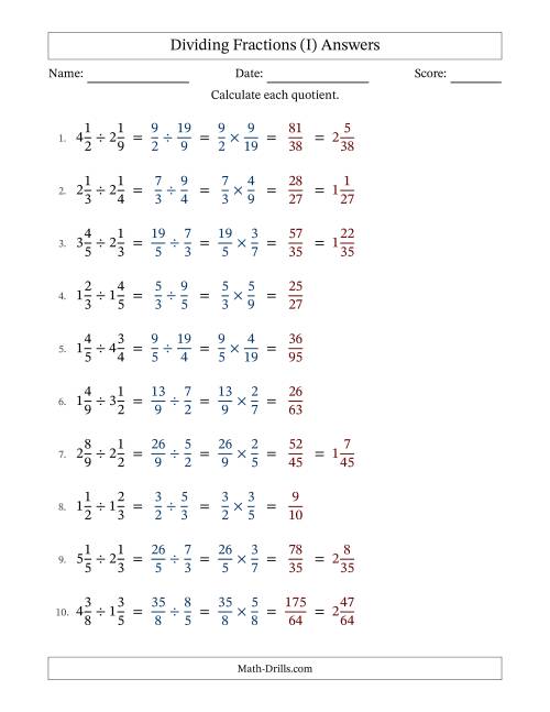 The Dividing Two Mixed Fractions with No Simplification (Fillable) (I) Math Worksheet Page 2