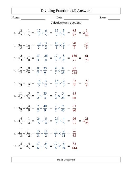 The Dividing Two Mixed Fractions with No Simplification (Fillable) (J) Math Worksheet Page 2