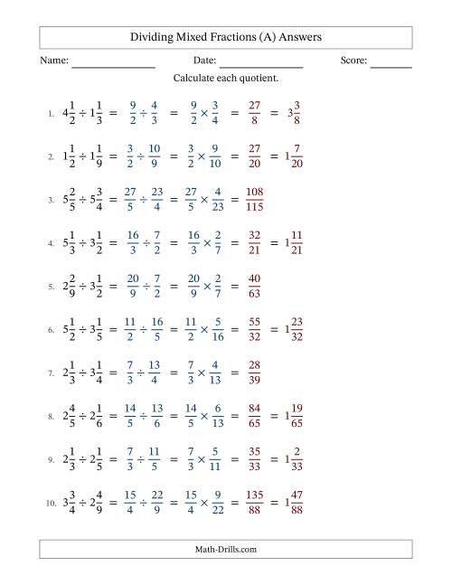 The Dividing Two Mixed Fractions with No Simplifying (Fillable) (All) Math Worksheet Page 2