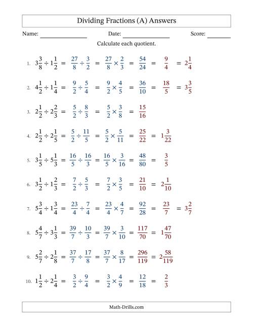 The Dividing Two Mixed Fractions with Some Simplifying (Fillable) (A) Math Worksheet Page 2