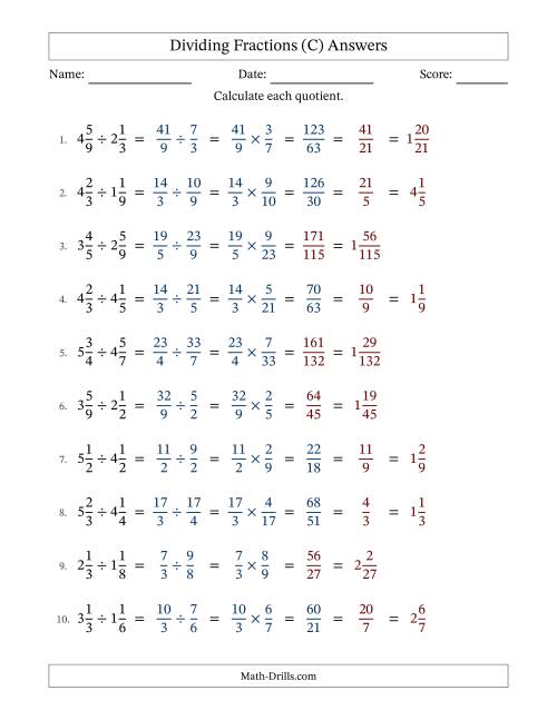 The Dividing Two Mixed Fractions with Some Simplification (Fillable) (C) Math Worksheet Page 2