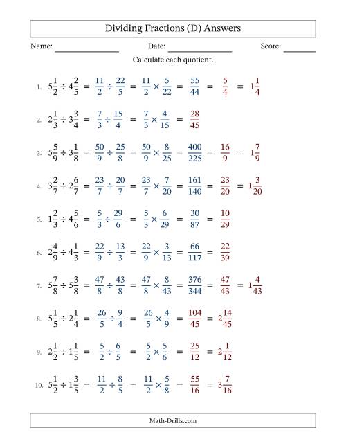 The Dividing Two Mixed Fractions with Some Simplification (Fillable) (D) Math Worksheet Page 2