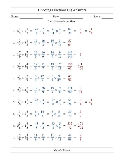 The Dividing Two Mixed Fractions with Some Simplification (Fillable) (E) Math Worksheet Page 2