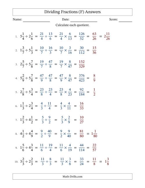 The Dividing Two Mixed Fractions with Some Simplification (Fillable) (F) Math Worksheet Page 2