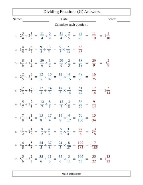 The Dividing Two Mixed Fractions with Some Simplification (Fillable) (G) Math Worksheet Page 2