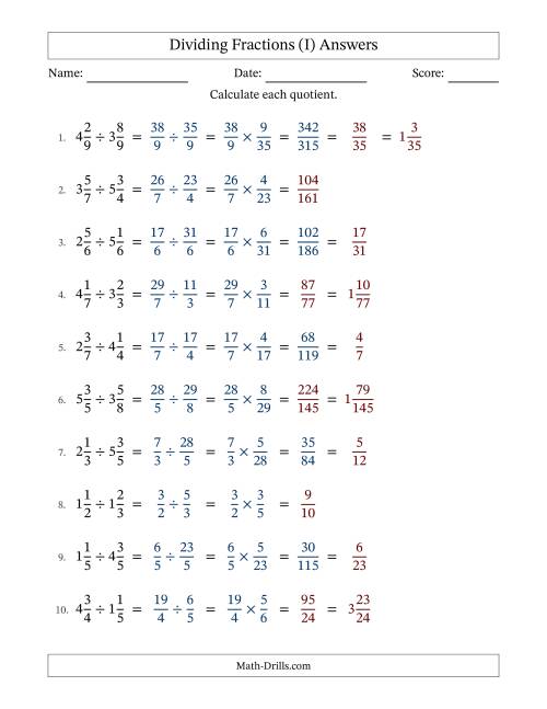 The Dividing Two Mixed Fractions with Some Simplification (Fillable) (I) Math Worksheet Page 2