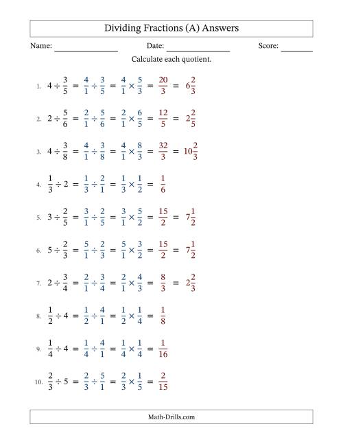 The Dividing Proper Fractions and Whole Numbers with No Simplification (Fillable) (A) Math Worksheet Page 2