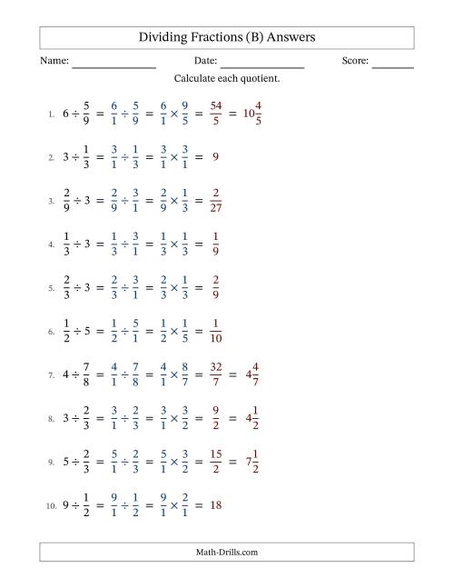 The Dividing Proper Fractions and Whole Numbers with No Simplification (Fillable) (B) Math Worksheet Page 2