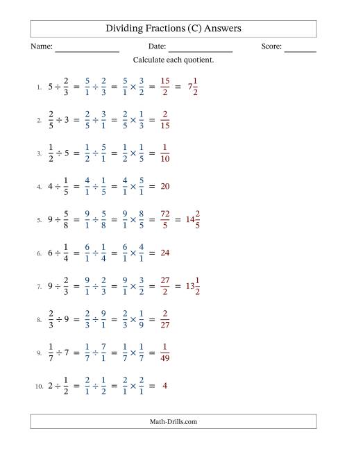 The Dividing Proper Fractions and Whole Numbers with No Simplification (Fillable) (C) Math Worksheet Page 2