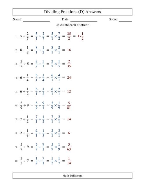 The Dividing Proper Fractions and Whole Numbers with No Simplification (Fillable) (D) Math Worksheet Page 2