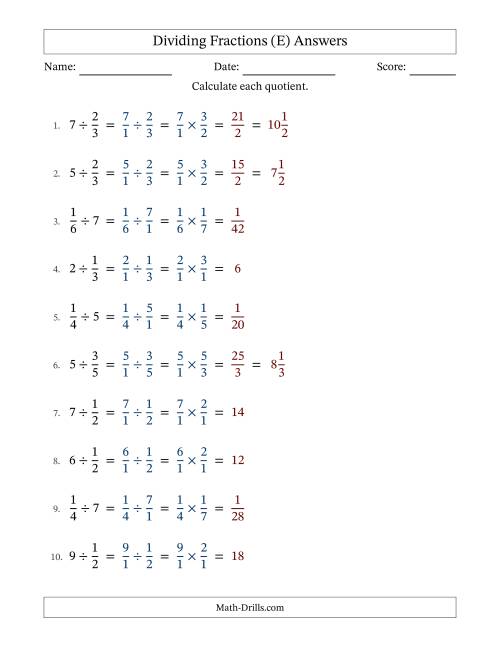 The Dividing Proper Fractions and Whole Numbers with No Simplification (Fillable) (E) Math Worksheet Page 2