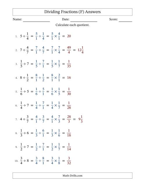 The Dividing Proper Fractions and Whole Numbers with No Simplification (Fillable) (F) Math Worksheet Page 2