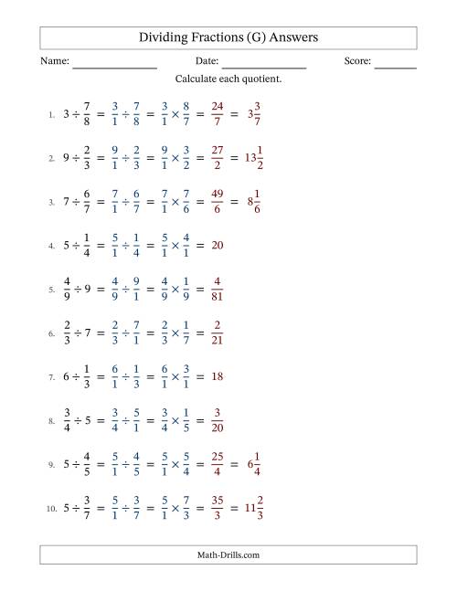 The Dividing Proper Fractions and Whole Numbers with No Simplification (Fillable) (G) Math Worksheet Page 2