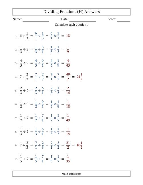 The Dividing Proper Fractions and Whole Numbers with No Simplification (Fillable) (H) Math Worksheet Page 2