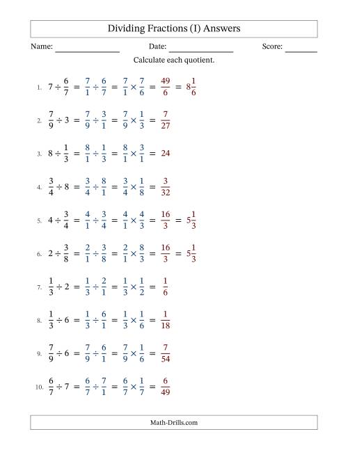 The Dividing Proper Fractions and Whole Numbers with No Simplification (Fillable) (I) Math Worksheet Page 2