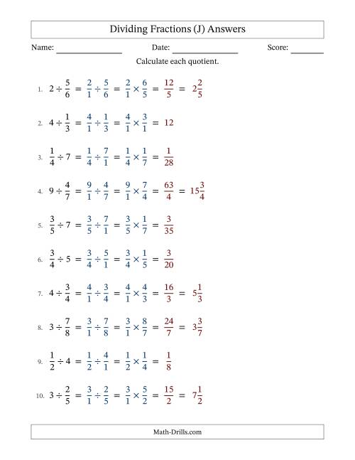 The Dividing Proper Fractions and Whole Numbers with No Simplification (Fillable) (J) Math Worksheet Page 2