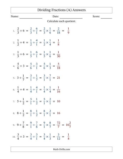 The Dividing Proper Fractions and Whole Numbers with Some Simplifying (Fillable) (A) Math Worksheet Page 2