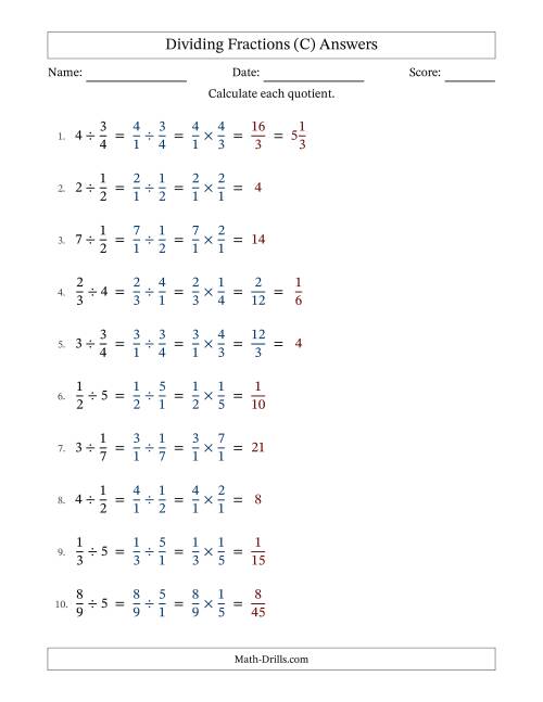 The Dividing Proper Fractions and Whole Numbers with Some Simplification (Fillable) (C) Math Worksheet Page 2