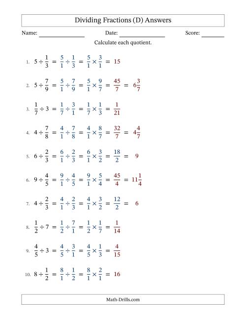 The Dividing Proper Fractions and Whole Numbers with Some Simplification (Fillable) (D) Math Worksheet Page 2