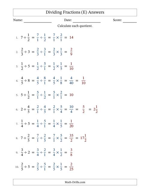 The Dividing Proper Fractions and Whole Numbers with Some Simplification (Fillable) (E) Math Worksheet Page 2
