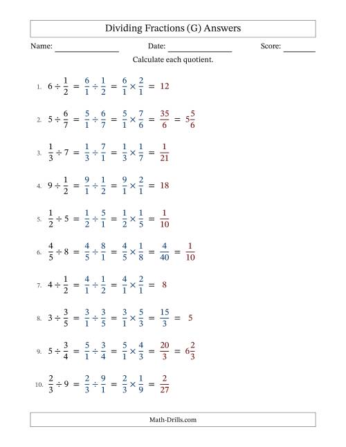 The Dividing Proper Fractions and Whole Numbers with Some Simplification (Fillable) (G) Math Worksheet Page 2