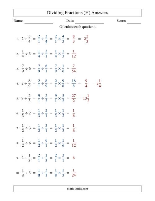 The Dividing Proper Fractions and Whole Numbers with Some Simplification (Fillable) (H) Math Worksheet Page 2