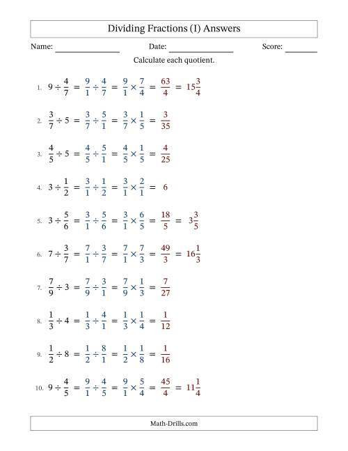 The Dividing Proper Fractions and Whole Numbers with Some Simplification (Fillable) (I) Math Worksheet Page 2