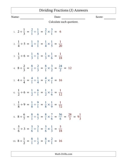 The Dividing Proper Fractions and Whole Numbers with Some Simplification (Fillable) (J) Math Worksheet Page 2