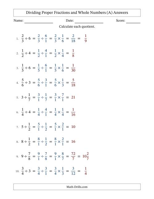 The Dividing Proper Fractions and Whole Numbers with Some Simplifying (Fillable) (All) Math Worksheet Page 2